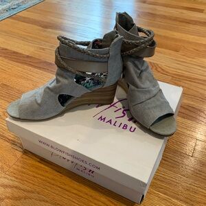 LIKE NEW! Blowfish grey sandals with straps and back zipper.